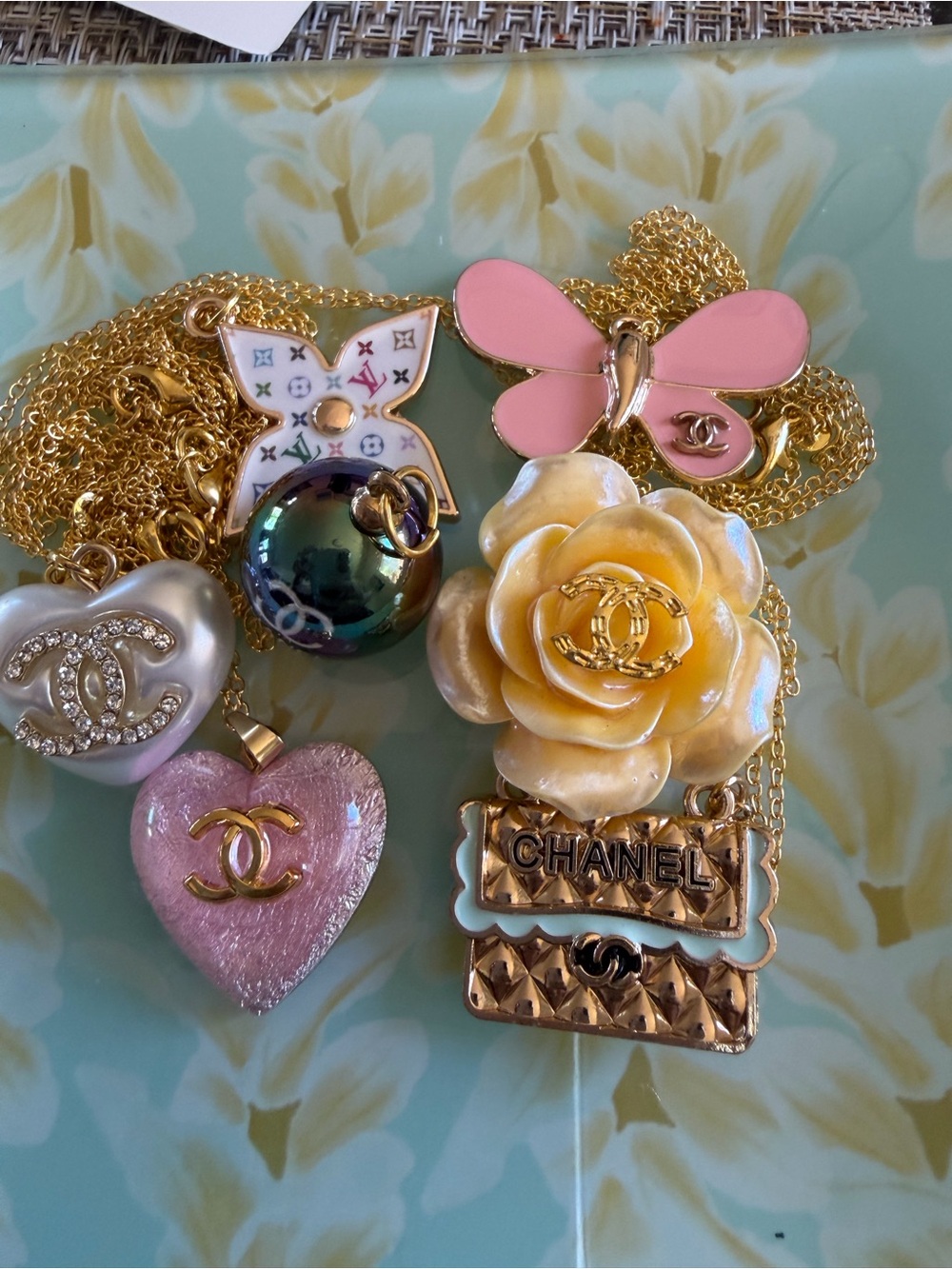Gold Necklace Set with Pink, Yellow & Pearl Accents